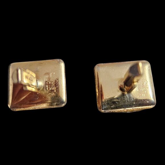 Victoria Flemming NY Gold Tone Enamel Art Deco Square Cufflinks - Picture 3 of 6